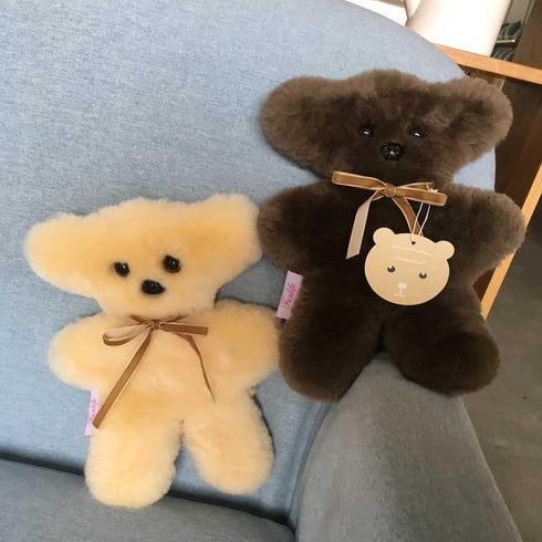 funlife 100% Australian Soft Lambskin Flat Teddy Bear for Baby Birthday Gift, Cream