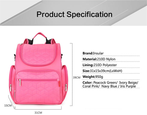 Insular Mummy Backpack Brand Diaper Bag Large Capacity Travel Baby Nursing Diaper Bags for Mum (Ivory)
