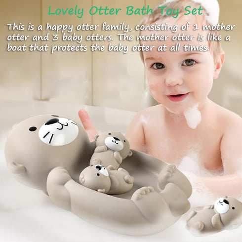 Miracland Set 3 Otter Bath Toy - Mother and Baby Otters, Lovely Family Tub Toy, Parent-Child Floating Water Toy, Soft