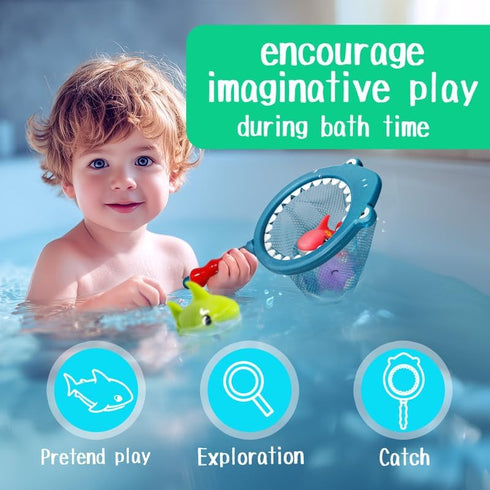 Set No Hole Bath Toys for Kids - Shark Bath Toys with Bath Net & Storage - Floating Toys for Water Pool Shower
