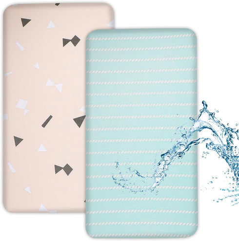 MooMoo Baby Crib Mattress Sheets 2 Pack Waterproof Toddler Crib Mattress Protectors