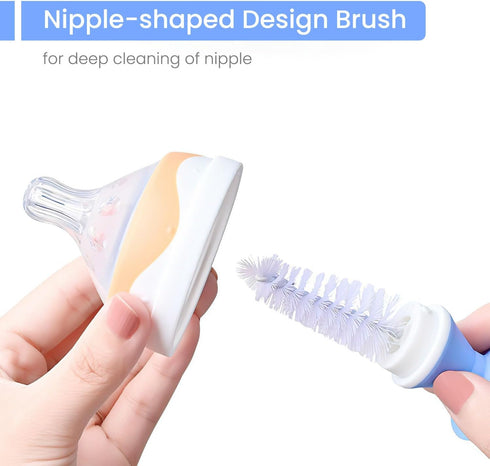 4-in-1 Baby Bottle Brush Set, Bottle Brush for Baby, Bottle Cleaner Brush Set, Including Nylon Bottle Brush, Bottle Cap Brush, Straw Brush, Nipple Brush, BPA-Free (Blue) by Ariseno