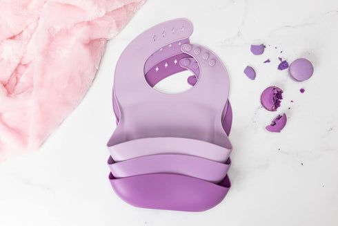 Silicone Baby Bibs Infant Toddler Feeding | Muted Purple Multi Set Pack Of 3 | Waterproof, Durable, Adjustable, Soft!