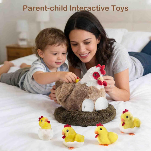 9 1 in Chicken Stuffed Animal, Stuffed Chicken Toys for Kids Zippered Egg Laying Hen Plush with Baby Chicks, Eggs