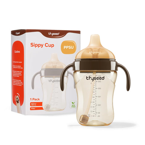 Thyseed Spill-Proof Weighted Straw Sippy Cup, Baby Transition Trainer, Soft Silicone Spout,