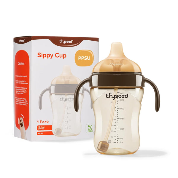 Thyseed Spill-Proof Weighted Straw Sippy Cup, Baby Transition Trainer, Soft Silicone Spout,