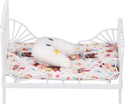 1:12 Scale Dollhouse Mini Bed Set - Decorative Pillow and Metal Frame Lifelike Miniature Bed