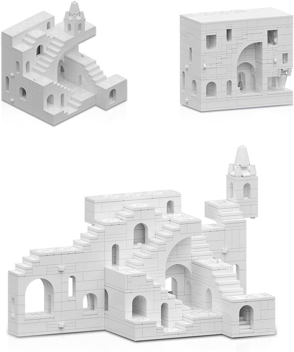 dOvOb Architectural Transformable White Castle Building Blocks Set - 668PCS Construction Magic