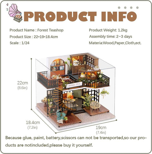 CUTEBEE Dollhouse Miniature with Furniture, DIY Wooden Dollhouse Kit Plus Dust Proof, Creative Room Idea(Forest Tea