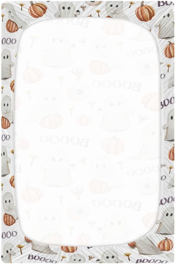 Mazeann 52" 28" 9" Ghosts Pumpkins Halloween Crib Sheets Soft Breathable Fitted Baby Crib Sheets Mattress Cover