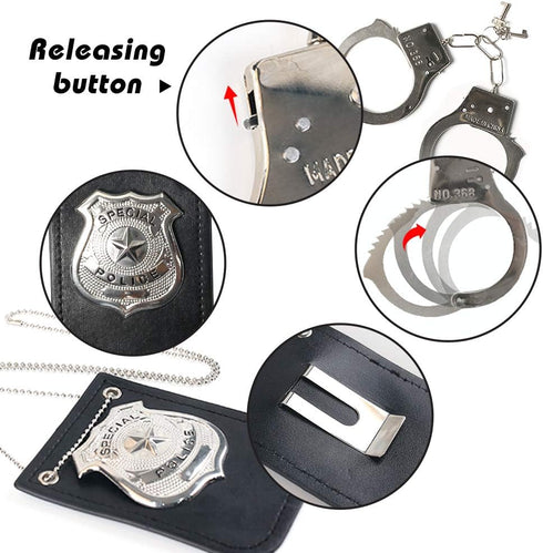 3 Otters 6PCS Police Pretend Play Toy Set, Cop Accessories, Metal Handcuffs for Kids