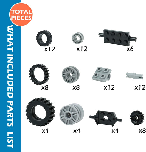 Set, BroTex Wheels and Axles Building Blocks Vehicle Truck Tires Compatible with Classic Bricks Car Parts