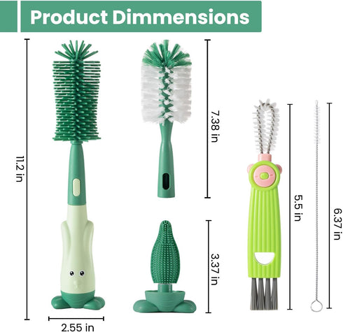 5-in-1 Baby Bottle Brush Set, BPA-Free Bottle Brush for Baby, Includes Silicone & Nylon Brushes