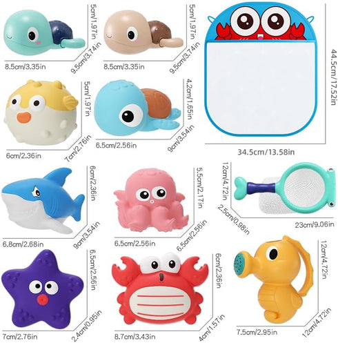 XAWACAH 6-12-18 1-3 (11 Pack) Bath Toy for Toddlers Months, No-Hole Bathtub Toys with Baby Bath Animals, Wind-Up