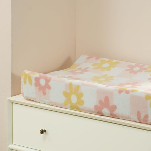 Luxury Pink & White Checkered Changing Pad Cover - Daisy Dreams by Lambs & Ivy