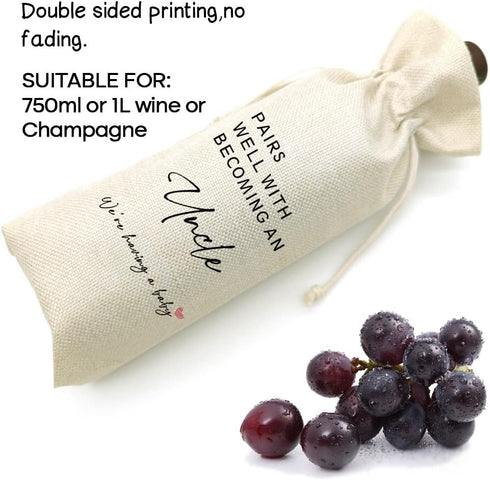 Socive Pregnancy Announcement Wine Bag - Pairs Well with Becoming an Uncle, GENDER NEUTRAL Pregnancy Wine Bag, Baby