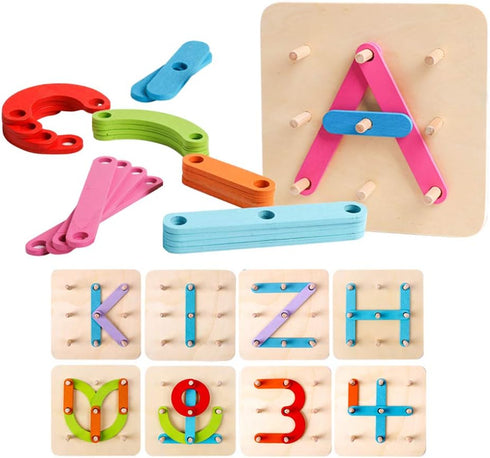 kizh Wooden Letter and Number Construction Activity Set Educational Preschool Toys Shape