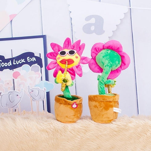 Musical Sing and Dancing Sunflower - Soft Plush Funny Creative Saxophone Singing Toy (Pink)