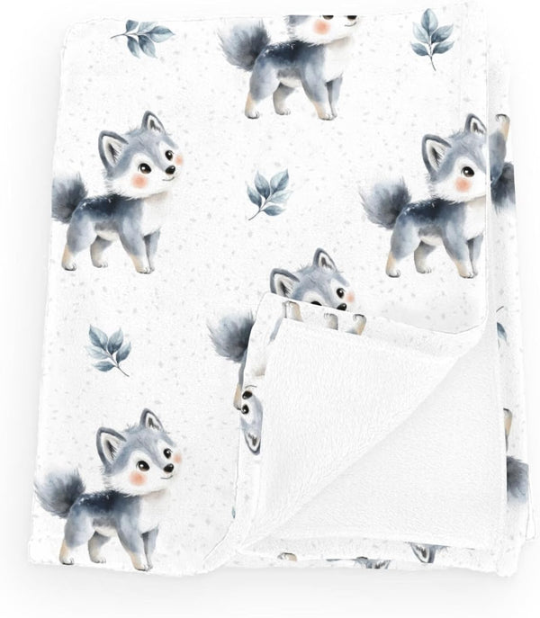 Wicbfdfv Cute Wolf Boho Leaves Baby Boy Girl Blankets Wolves Flannel Blanket Wildlife