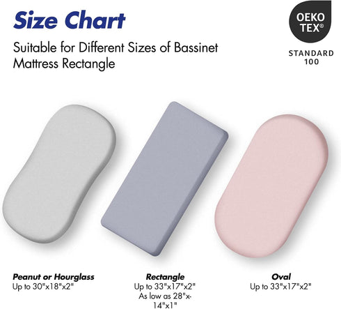 2-Pack Bassinet Sheets for Newborn Baby Boy and Girl Gender Neutral, Soft Breathable Elastic Sheets, Universal Fit