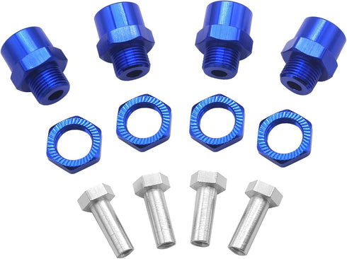 4Pack Share Goo Metal 12mm to 17mm Wheel Hex Drive Hub Adapter Conversion 15mm Offset Extension Compatible with Tamiya Axial RC4WD Traxxas HPI Himoto HSP 1/10 RC Car Buggy Truck Tires (Blue)