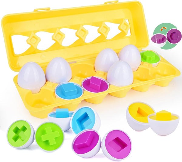 Matching Eggs - Color & Shape Recognition Sorting Puzzle Toys for Toddlers 1-3, Educational Fine Motor Skill Gift