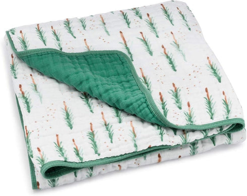 Parker Baby Muslin Blanket - 100% Soft Cotton Reversible Quilt for Crib and Stroller