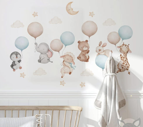 Generic (Set2) Pink Balloons With Baby Animals Wall Decal - Cute Animal Sticker for Nursery Decor - Removable Kids Room