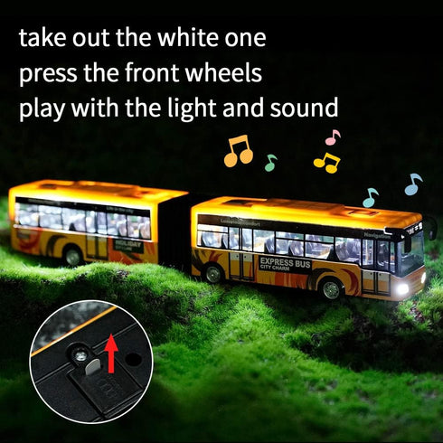 City Bus Toy for Kids, Die Cast Alloy Pull Back Vehicles, Electric Bus with Sounds and Lights Educational Gift