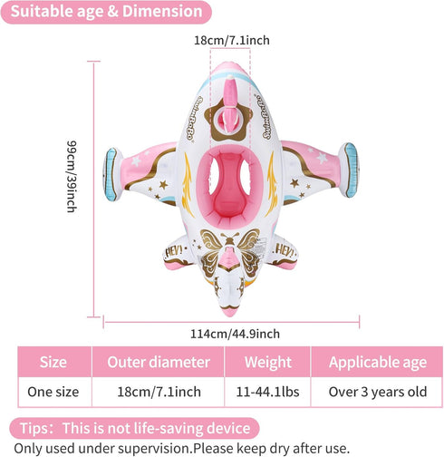Inflatable Toddler Pool Float Boat - Pink Airplane Design with Water Gun