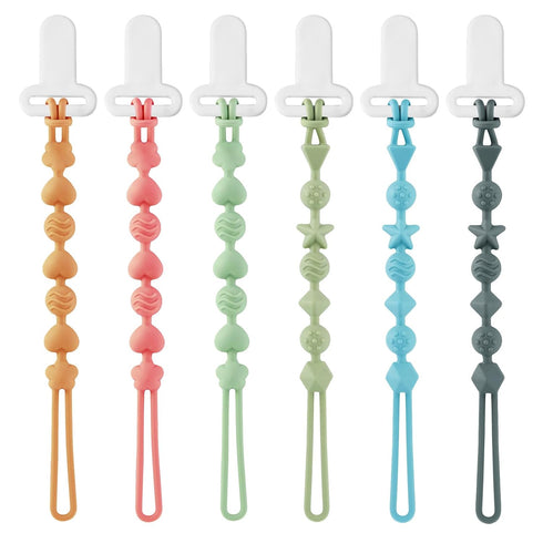 Pandaear 6 Pack Silicone Pacifier Clips, One Piece Design Teething Holder Clips for Boys & Girls, Binky Straps