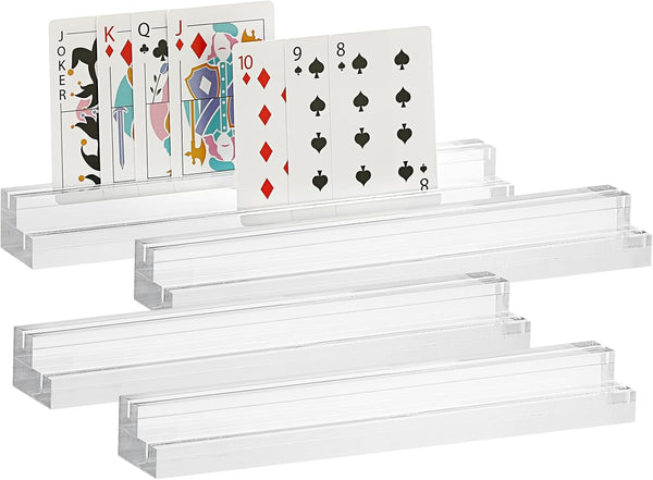 OwnMy 4PCS Clear Acrylic Playing Card Holders with Dual Grooves for Kids and Seniors