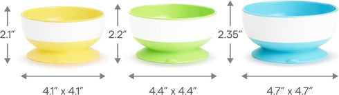Munchkin Stay Put Suction Bowls for Babies and Toddlers, 3 Pack - Blue/Green/Yellow