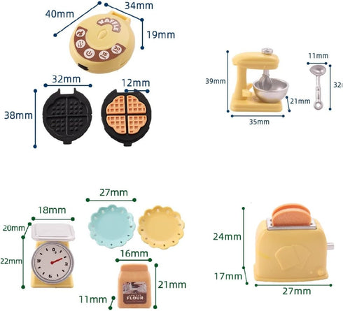 Set 1:12 10PCS Miniature Dollhouse Kitchen Decoration Waffle Maker Toaster Scale Stand Mixer Flour Modern Mini House