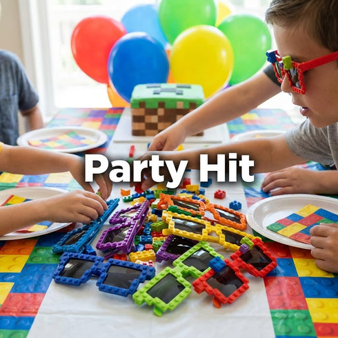 Block Mania Building Block Glasses with Extra Bricks - Fun Carnival Supplies