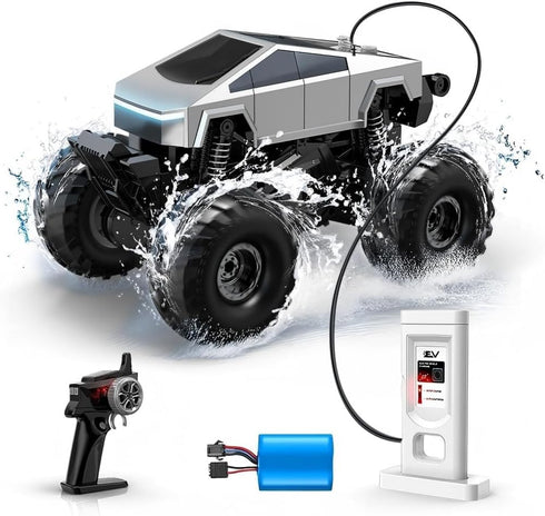 NYVEWIW Remote Control Monster Truck with Charging Dock, 1:18 4WD Amphibious RC Car