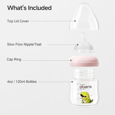 0 120ML/Pink/Pack 2 Oberni Baby Bottles with Size S Slow Flow Breast-Like Soft Teat for Months Plus Newborn