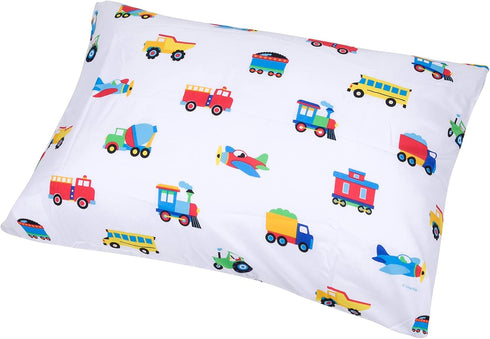 Set Wildkin Toddler Sheet Soft Microfiber, Fitted & Top Sheet, Pillowcase - Trains, Planes, and Trucks
