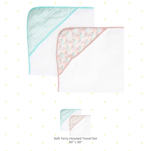 Set Pack 2, Spasilk Extra Plush Hooded Towel for Babies, Soft Terry with Muslin Printed Hood, of Pink Corals