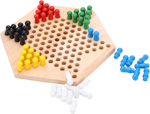 Colorful Wooden Chinese Checkers Board Game Set, Classic Strategy Game for Kids and Adults, 7.8 Inch