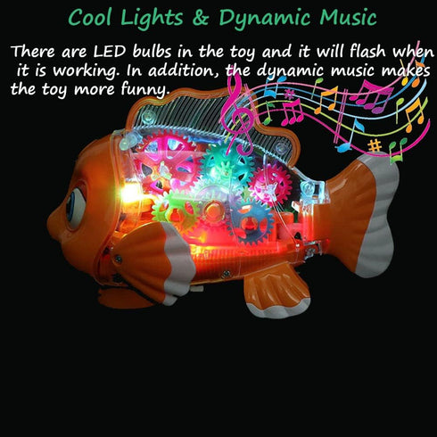 Transparent Mechanical Gear Toy - Goldfish Car Toy with Lights and Music, Universal Wheel Car Toy (Goldfish)