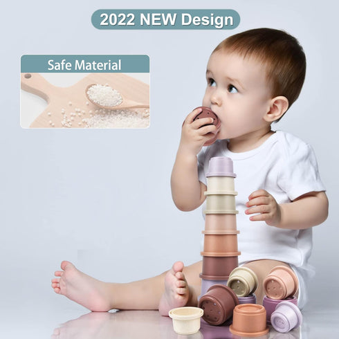 Baby Stacking Toy Cups, Toddler Stackable Bath Toy for 1-3, Nesting Cups for 6-12 Months, Montessori Gift for 2-4 Years