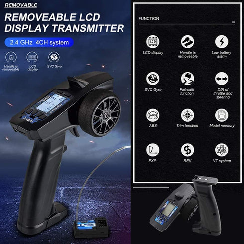 Turbo Racing P32 91803G-C, 2.4G 4CH RC Remote and Receiver Controller, Waterproof Radio Transmitter for RC Car