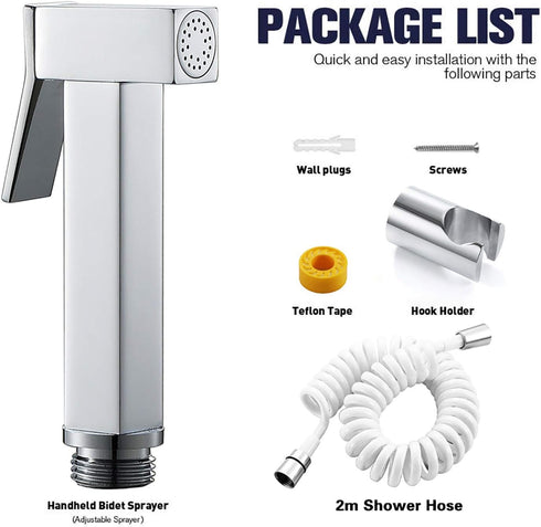 FINLIX Set Handheld Bidet Sprayer for Toilet, Chrome Portable Cloth Diaper Sprayer Brass Bathroom Bidet Sprayer Kit