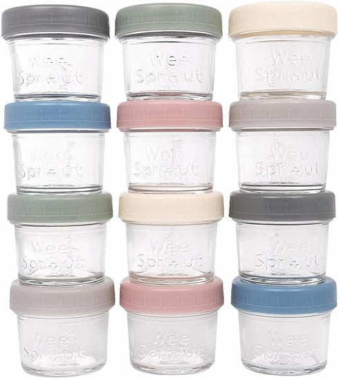 WeeSprout Glass Baby Food Storage Jars w/Lids (4 oz, 12 Pack Set)