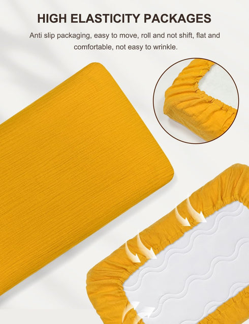 Pack Pack (46P-03) Yellow Muslin and Play Sheets Fitted Girl, Portable Mini Crib Sheets or n Play Mattress Pad Cover