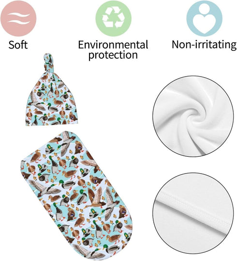 Broiteid Set Cartoon Mallard Duck Baby Stuff Newborn Baby Swaddle Blanket Swaddling Blanket with Beanie Soft for Unisex
