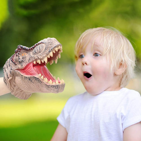 Tyrannosaurus Rex Dinosaur Hand Puppet for Boys Gift 3-12, Realistic Soft Rubber T-Rex Head Party Role Play Game