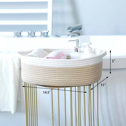 CIKI HOME Closet Woven Cotton Rope Storage Basket, Cube Changing Table Organizer for Towels, Baby Nursery Bin, Small