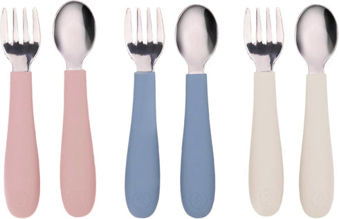 WeeSprout Toddler Utensils, 3 Forks & 3 Spoons, 18/8 Stainless Steel & Food Grade Silicone, Thick Easy-Grip Handles for